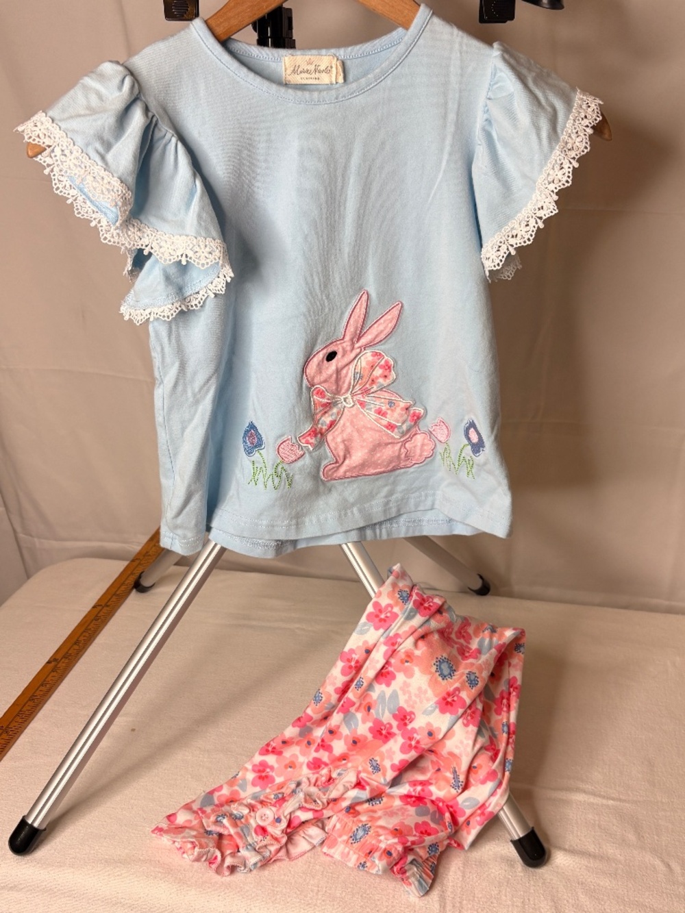 Marie Nicole Clothing Girls Bunny/Rabbit Floral Outfit Set 3XL Embroidered